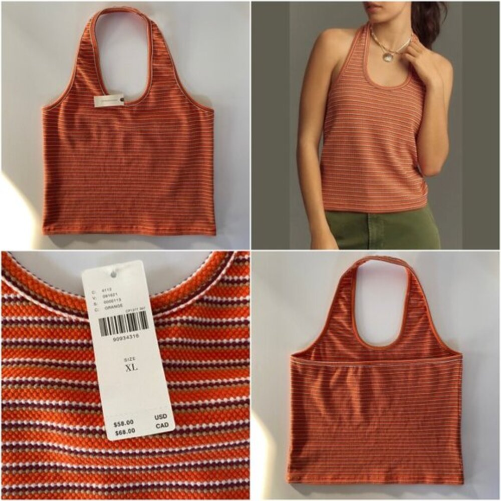 Fall Layering Anthropologie Y2K Halter Top Tank XL Orange Stripe Boho Retro 70s‎ - Picture 2 of 11